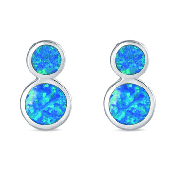 Fashion Ball Design Stud Earrings Lab Created Blue Opal 925 Sterling Silver (14mm)